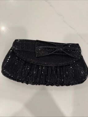 Elegant Black Sequin Bow Evening Clutch